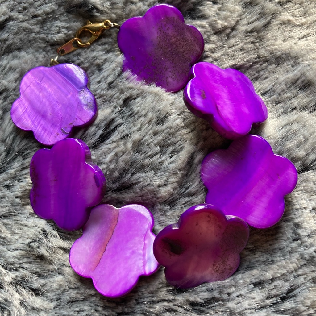 Purple Mother Of Pearl Flower Bracelet